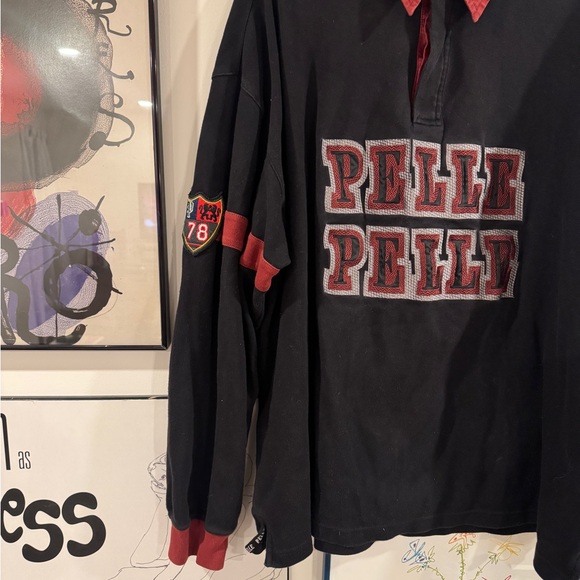 Pelle Pelle Black and Burgundy Rugby Shirt - size XL - Picture 2 of 15